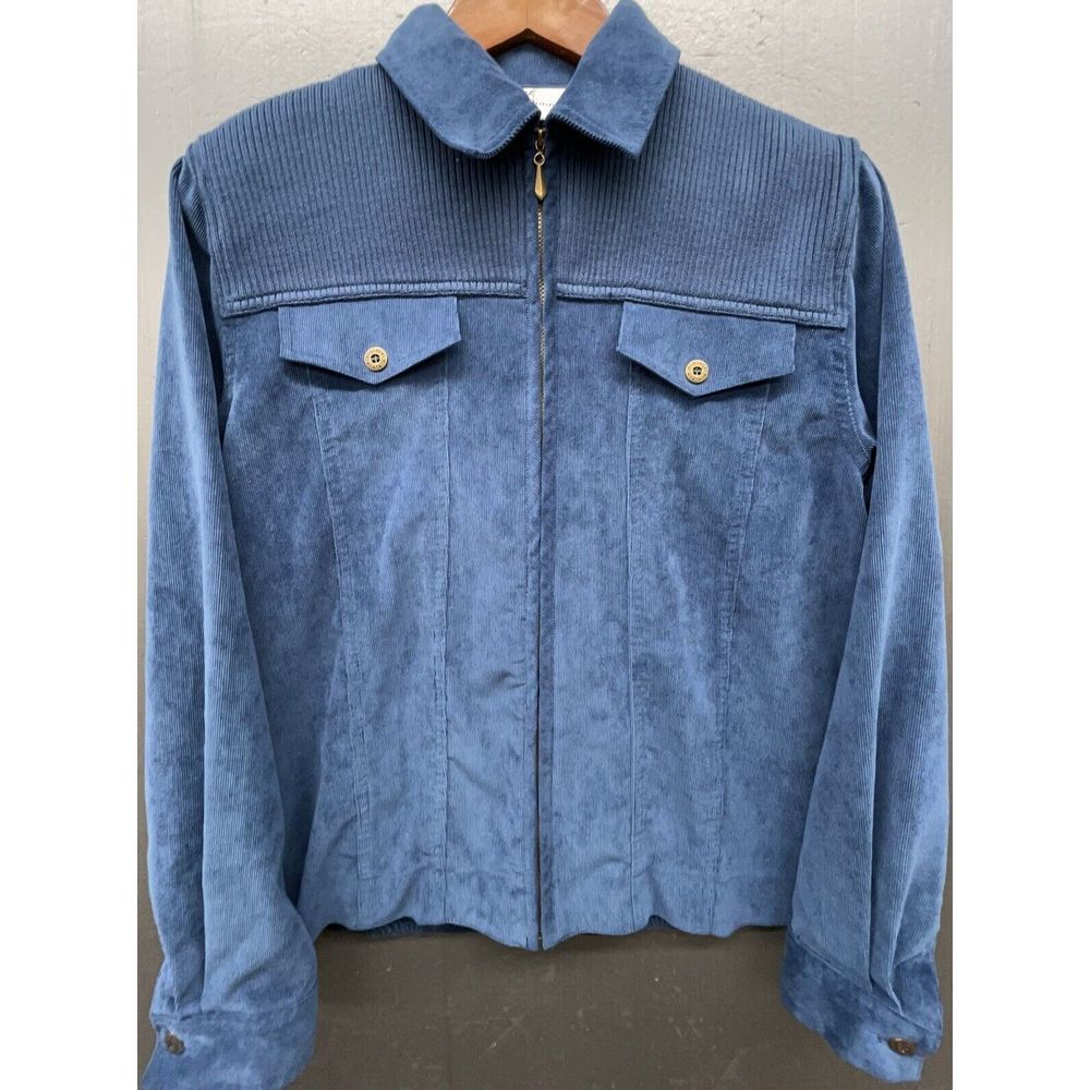 Alfred Dunner Shirt Jacket Women 8 Blue Corduroy Stretch Full Zip Shacket